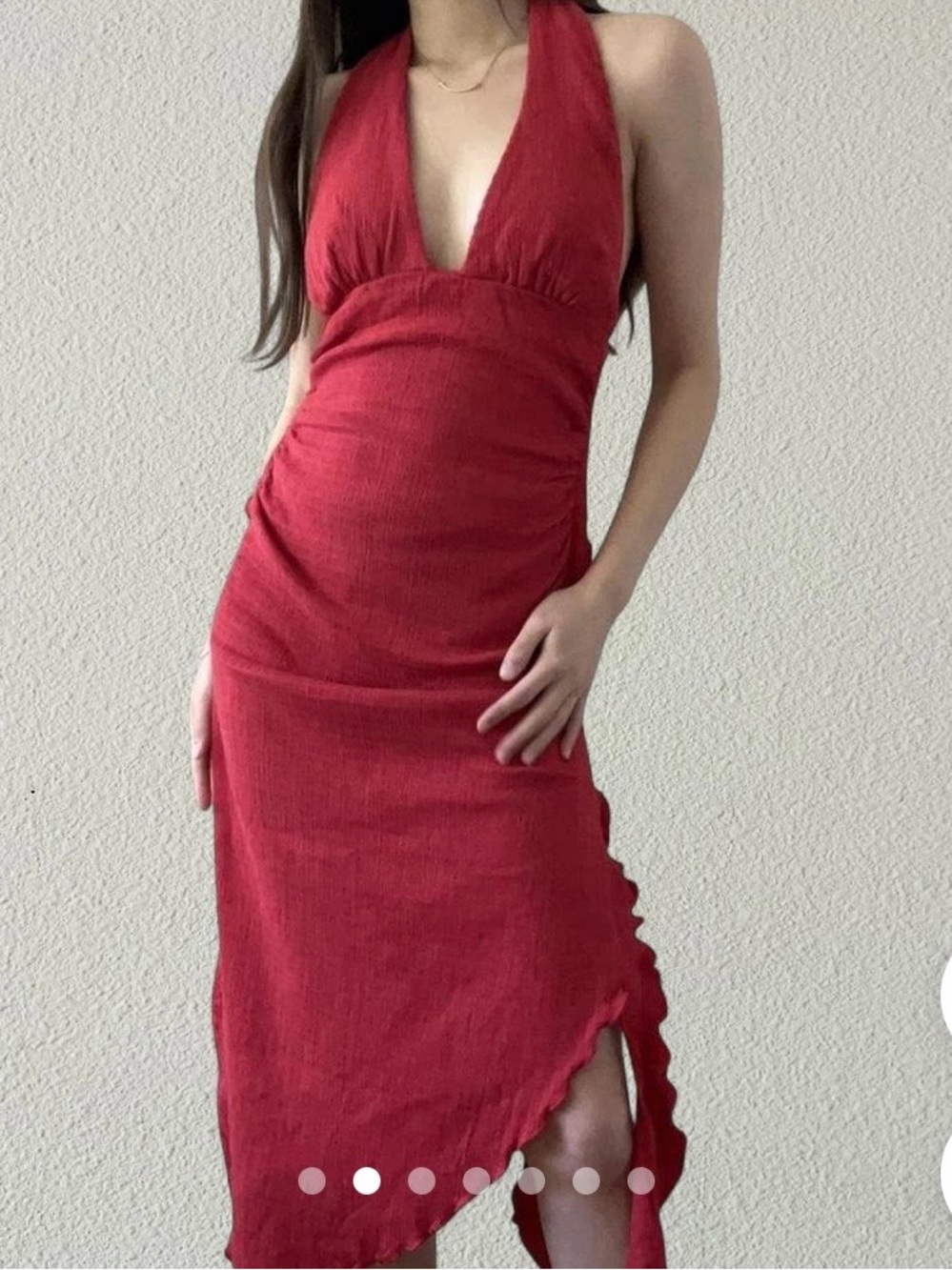 Free People Red Halter Midi Dress with Side Slit